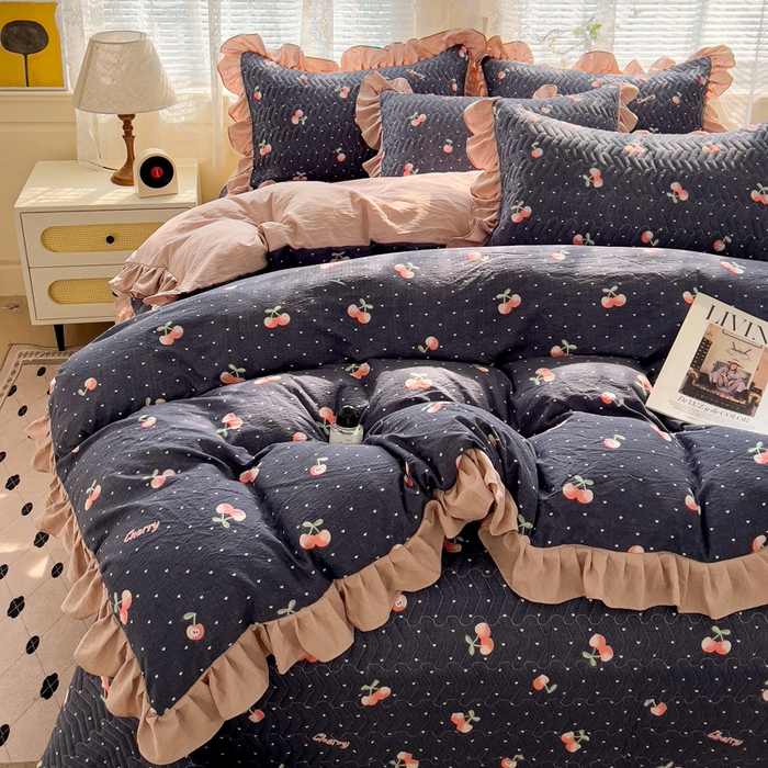 91家纺网 家纺一手货源 找家纺 纽缦家纺2025新款云感提花双层纱床盖韩版四件套 大吉大厘