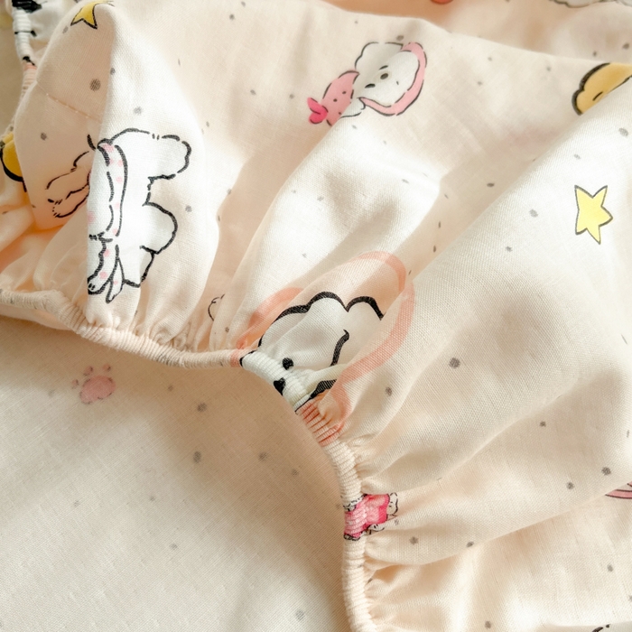 91家纺网 家纺一手货源 找家纺 博雅 2025新款全棉A类双层纱床笠 快乐修狗