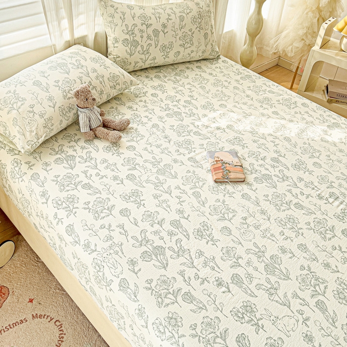 91家纺网 家纺一手货源 找家纺 纽缦家纺 2025新款云感提花双层纱床笠 海像森林