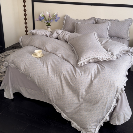 91家纺网 家纺一手货源 找家纺 可思家纺2025新款可思-韩版双层纱四件套 清茶