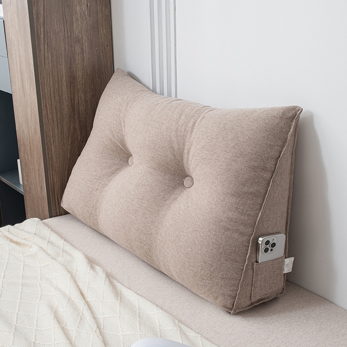 91家纺网 家纺一手货源 找家纺 美达人2025新款麻布珍珠棉三角靠背 亚麻单人杏子卡其