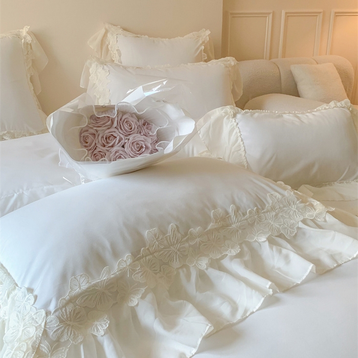 91家纺网 家纺一手货源 找家纺 吾欢心2025新款糯小棉立体蝴蝶花边套件-蝶恋花系列 蝶恋花白