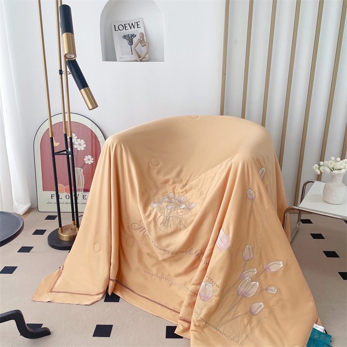 91家纺网 家纺一手货源 找家纺 优姿家纺 2025新款60S莱赛尔绣花镂空夏被2 橘色