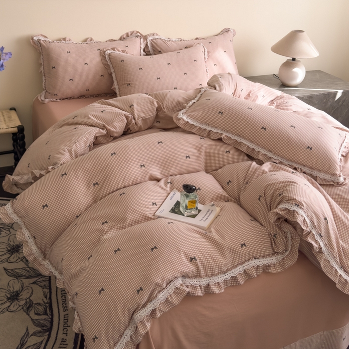 91家纺网 家纺一手货源 找家纺 可思家纺2025新款可思-韩版双层纱四件套 情书