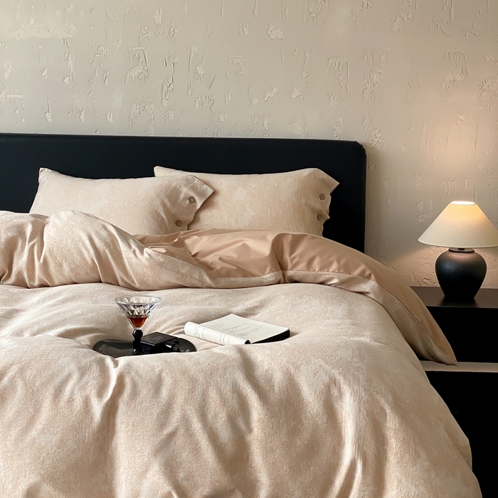 91家纺网 家纺一手货源 找家纺 旷野 2025新款全棉色织提花四件套 雾凇-奶咖