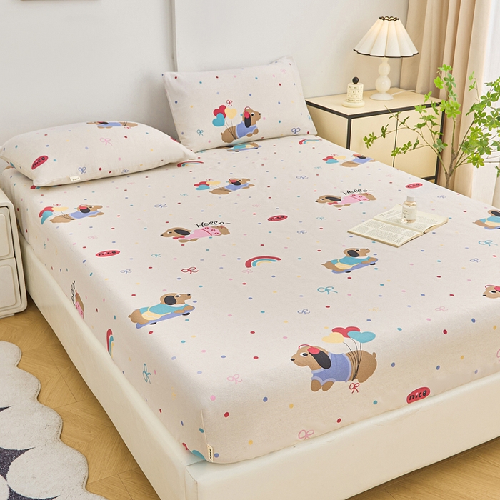 91家纺网 家纺一手货源 找家纺 首爱2025新款原棉老粗布床笠支持特殊规格定制 常年不断货 大批量供应  腊肠小狗