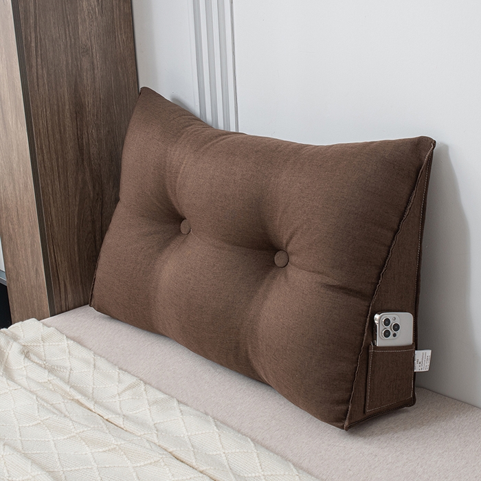 91家纺网 家纺一手货源 找家纺 美达人2025新款麻布珍珠棉三角靠背 亚麻单人 湘宜咖