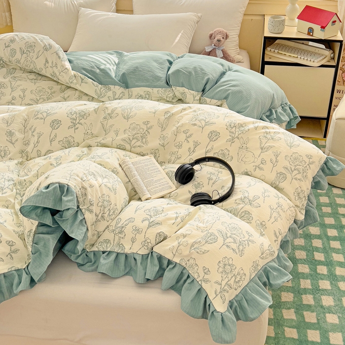 91家纺网 家纺一手货源 找家纺 纽缦家纺 2025新款云感提花双层纱韩版被套 海像森林