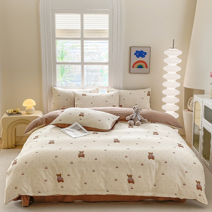 91家纺网 家纺一手货源 找家纺 富缦庭2025新款A类针织双层纱四件套叮当熊