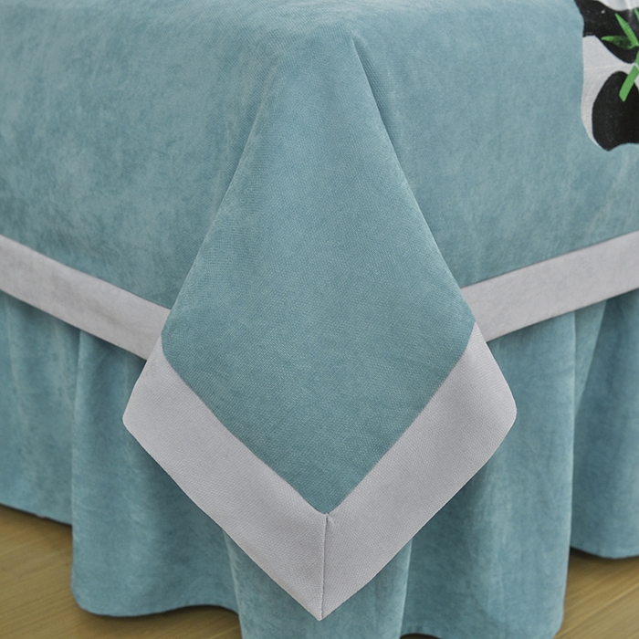 91家纺网 家纺一手货源 找家纺 不打烊家纺 2025新款贡缎绣花熊猫系列美容床罩 绿色