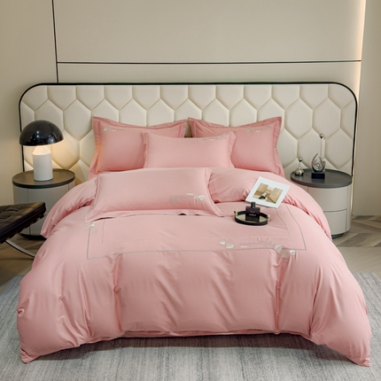 U品汇 2025新款纯棉全棉长绒棉刺绣绣花高端礼盒四件套-叶夕 花晨叶夕-豆沙