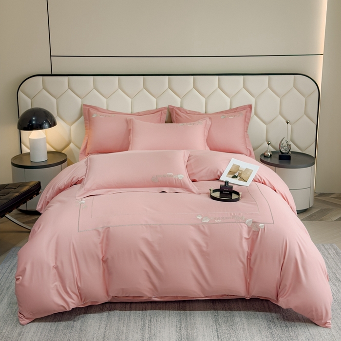 91家纺网 家纺一手货源 找家纺 U品汇  2025新款纯棉全棉长绒棉刺绣绣花高端礼盒四件套-叶夕 花晨叶夕-豆沙