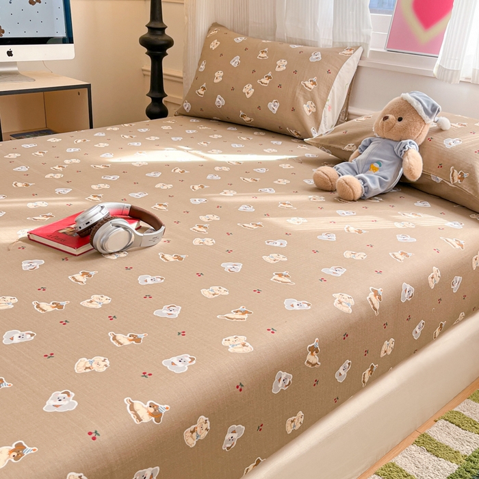 91家纺网 家纺一手货源 找家纺 博雅 2025新款全棉A类双层纱床笠 可可旺仔