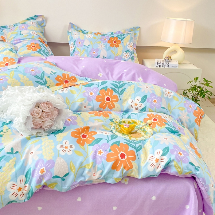 91家纺网 家纺一手货源 找家纺 直播2024新款斜纹磨毛印花四件套植物羊绒套件秋风似锦