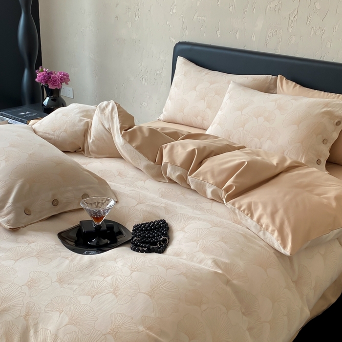 91家纺网 家纺一手货源 找家纺 旷野 2025新款全棉色织提花四件套 银杏-奶咖