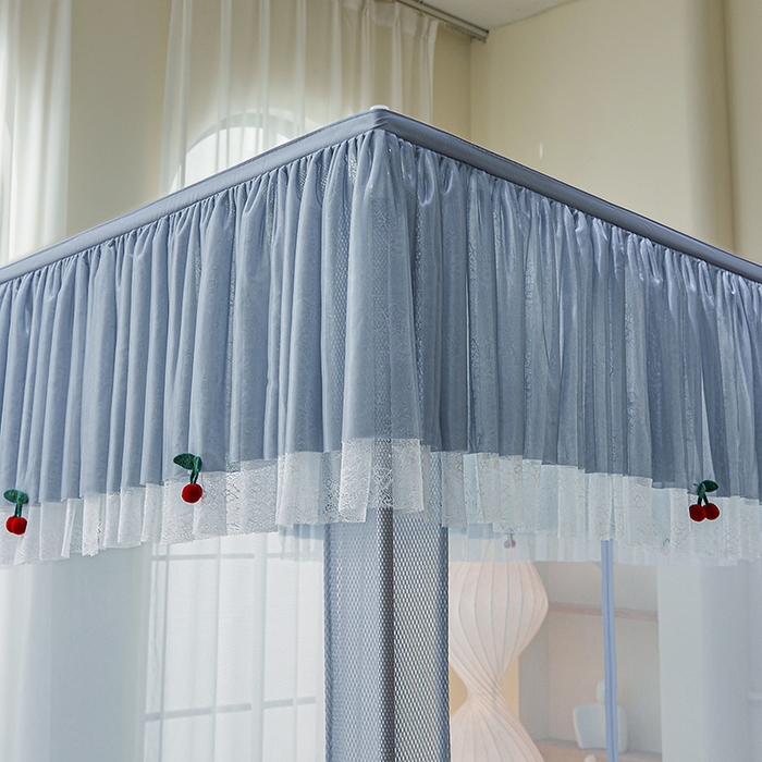 91家纺网 家纺一手货源 找家纺 青竹苑2025新款花边款床笠底防摔坐床蚊帐-樱桃 樱桃-蓝灰