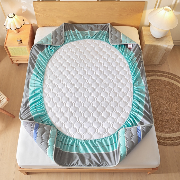 91家纺网 家纺一手货源 找家纺 雪云美2025新款A类全棉色织水洗棉夹棉床笠大豆床罩床垫保护套可定制 江南 灰