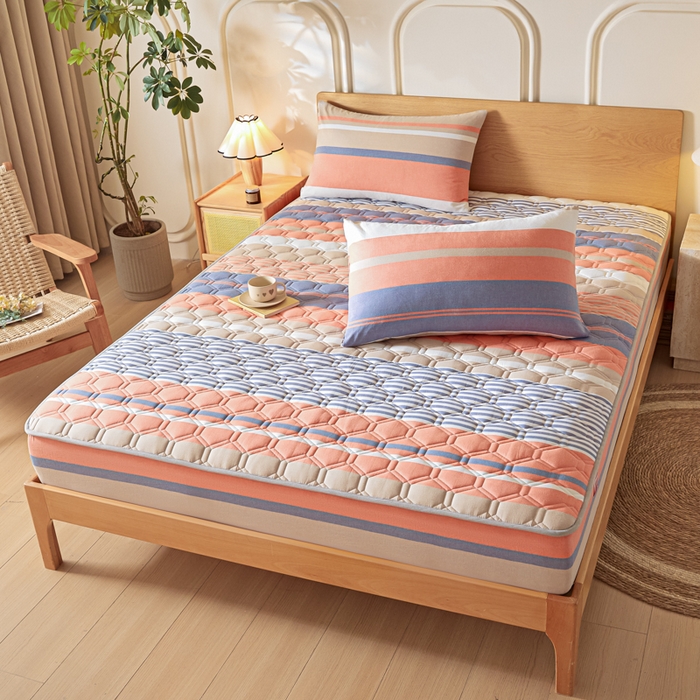 91家纺网 家纺一手货源 找家纺 雪云美2025新款A类全棉色织水洗棉夹棉床笠大豆床罩床垫保护套可定制 山脉 兰