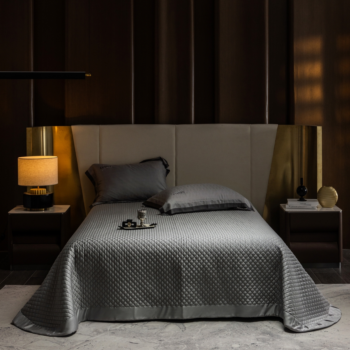 91家纺网 家纺一手货源 找家纺 时亿家居  2025新款80天丝提花床盖款夏被四件套 -晓雅系列 晓雅灰