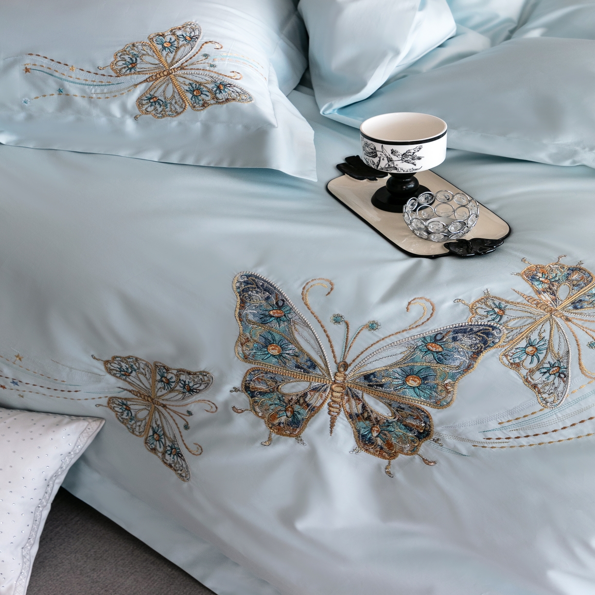 91家纺网 家纺一手货源 找家纺 馨蕊家居 2025年春夏新品100S高奢简约长绒棉系列—棉梦境 棉梦境-北卡蓝