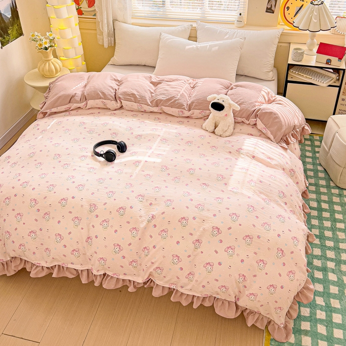 91家纺网 家纺一手货源 找家纺 纽缦家纺 2025新款云感提花双层纱韩版被套 小鸥鸥