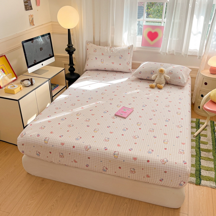 91家纺网 家纺一手货源 找家纺 博雅 2025新款全棉A类双层纱床笠 趣多猫