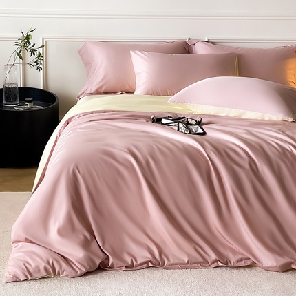 Mr.pig猪先生水洗棉 2025新款A类柔软纯色天丝棉单被套 银粉+新月黄