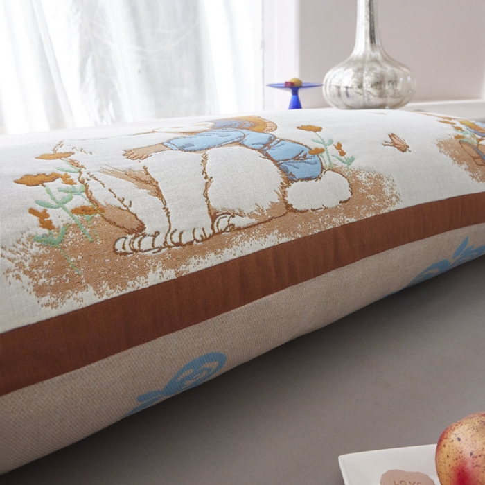 91家纺网 家纺一手货源 找家纺 爱港家纺 2025新款全棉纱布长枕套，双人 单人 情侣款纯棉枕套 萌宠宝贝