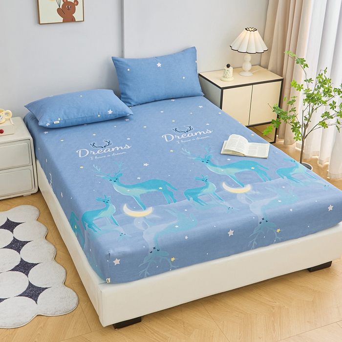 91家纺网 家纺一手货源 找家纺 首爱2025新款原棉老粗布床笠支持特殊规格定制 常年不断货 大批量供应  梦幻小鹿