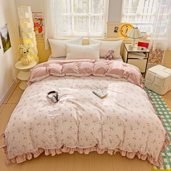 91家纺网 家纺一手货源 找家纺 纽缦家纺 2025新款云感提花双层纱韩版被套 暗恋