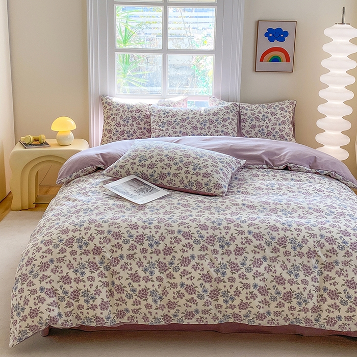 91家纺网 家纺一手货源 找家纺 富缦庭2025新款A类针织双层纱四件套淡烟弄晓