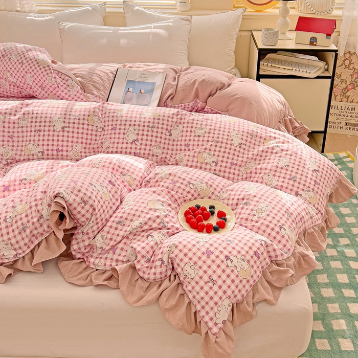 91家纺网 家纺一手货源 找家纺 纽缦家纺 2025新款云感提花双层纱韩版被套 猫猫晚宴