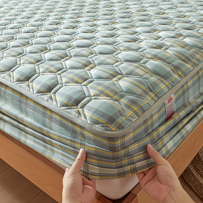 91家纺网 家纺一手货源 找家纺 雪云美2025新款A类全棉色织水洗棉夹棉床笠大豆床罩床垫保护套可定制 莫尼 绿