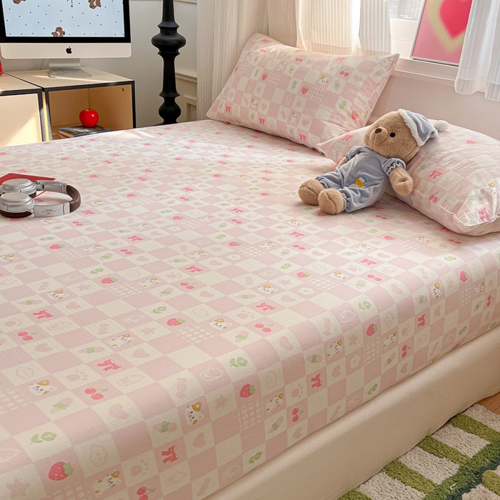 91家纺网 家纺一手货源 找家纺 博雅 2025新款全棉A类双层纱床笠 小奶猫