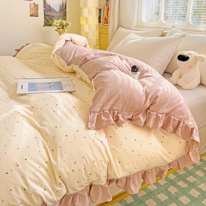 91家纺网 家纺一手货源 找家纺 纽缦家纺 2025新款云感提花双层纱韩版被套 波点世界