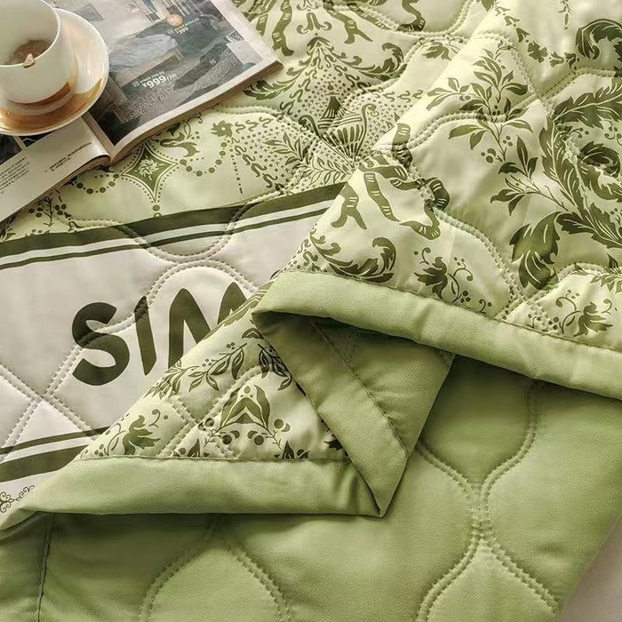 91家纺网 家纺一手货源 找家纺 伊凡 2025新款亲肤磨毛夏凉被印花夏被空调被礼品夏被跑量跨境外贸夏凉被 花恋绿