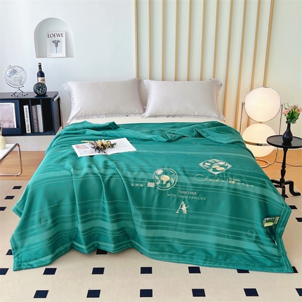 优姿家纺 2025新款60S天丝绣花镂空夏被4 深绿色条纹