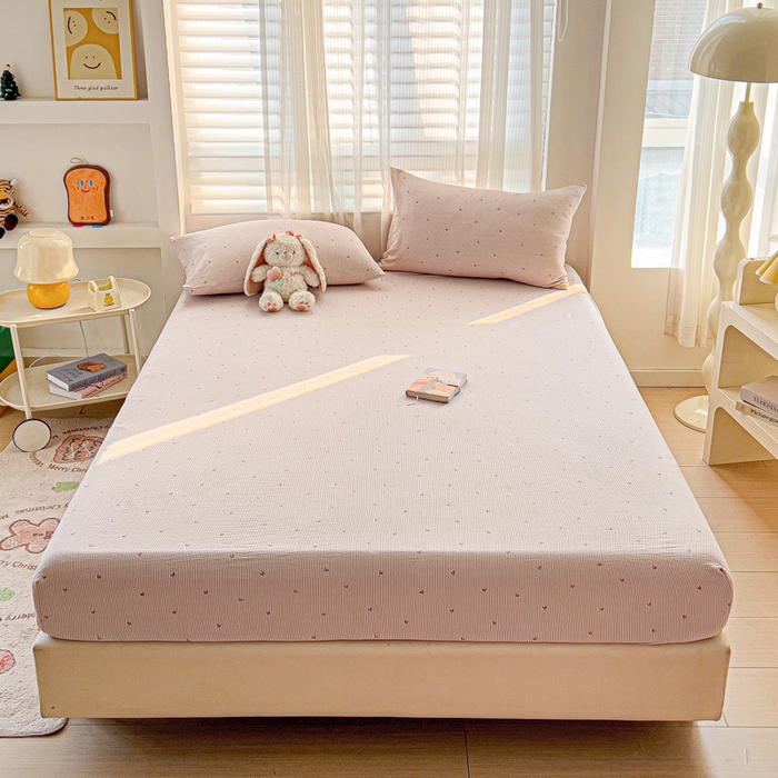 91家纺网 家纺一手货源 找家纺 纽缦家纺 2025新款云感提花双层纱床笠 倾心紫