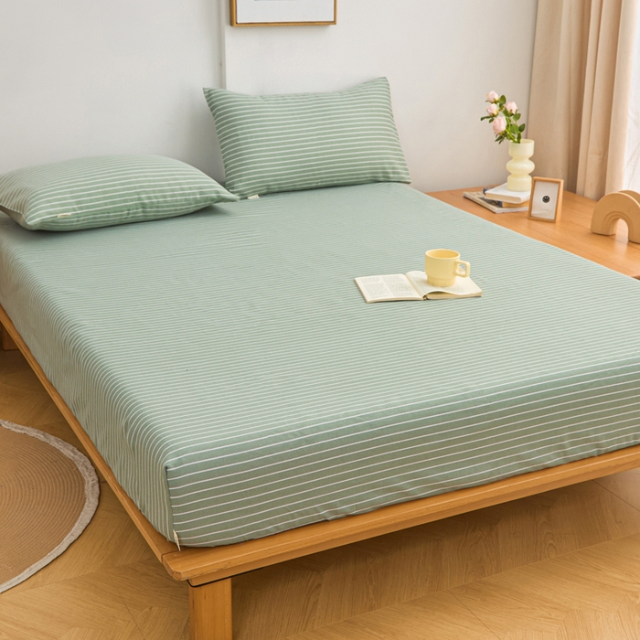 91家纺网 家纺一手货源 找家纺 首爱2025新款原棉老粗布床笠支持特殊规格定制 常年不断货 大批量供应  条紋绿