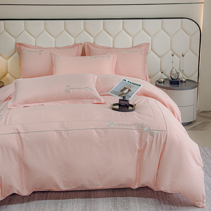 91家纺网 家纺一手货源 找家纺 U品汇  2025新款纯棉全棉长绒棉刺绣绣花高端礼盒四件套-叶夕 花晨叶夕-藕荷色