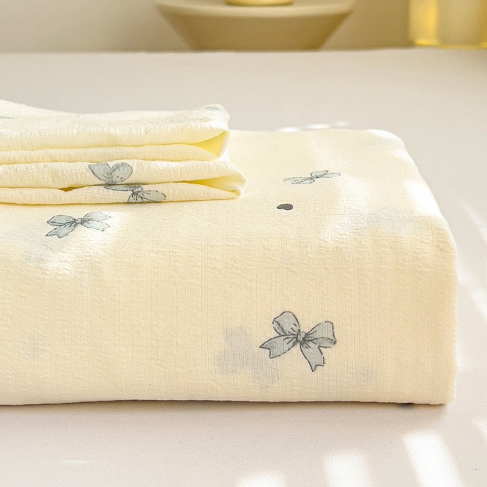 91家纺网 家纺一手货源 找家纺 纽缦家纺 2025新款云感提花双层纱床单 相思蓝