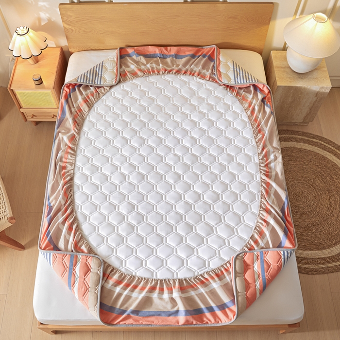 91家纺网 家纺一手货源 找家纺 雪云美2025新款A类全棉色织水洗棉夹棉床笠大豆床罩床垫保护套可定制 山脉 兰