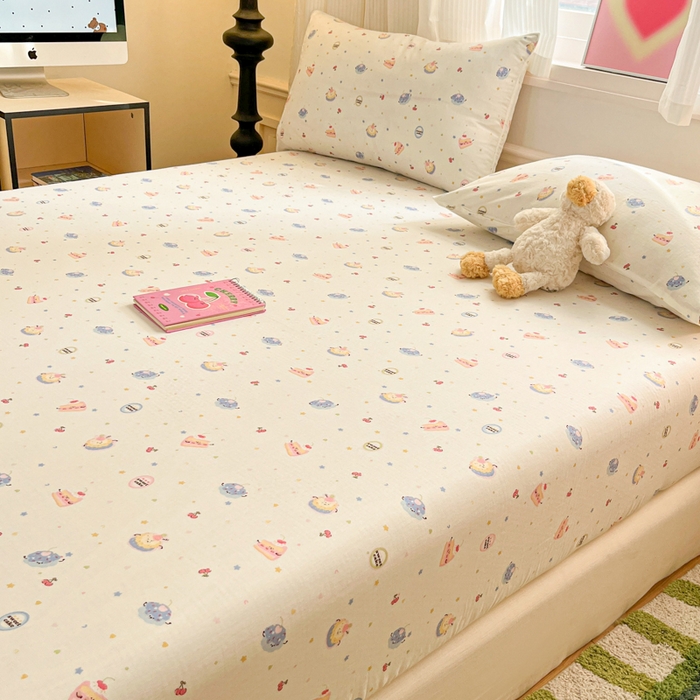 91家纺网 家纺一手货源 找家纺 博雅 2025新款全棉A类双层纱床笠 奶油蛋糕