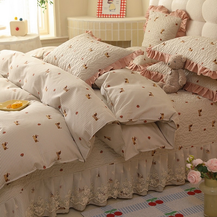 91家纺网 家纺一手货源 找家纺 美达家纺2025新款全棉蕾丝边单床盖四件套 快乐追梦