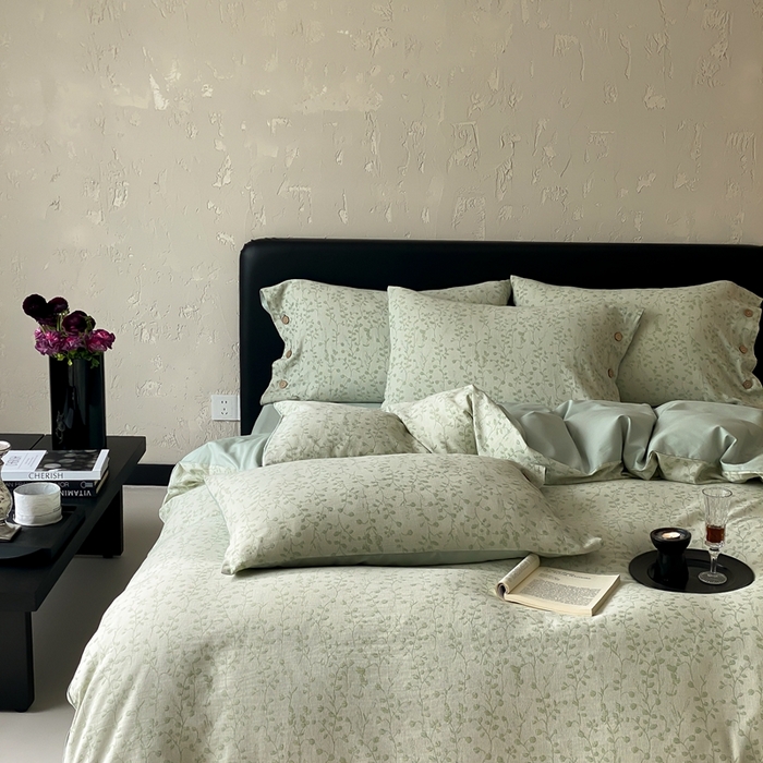 91家纺网 家纺一手货源 找家纺 旷野 2025新款全棉色织提花四件套 山野-绿