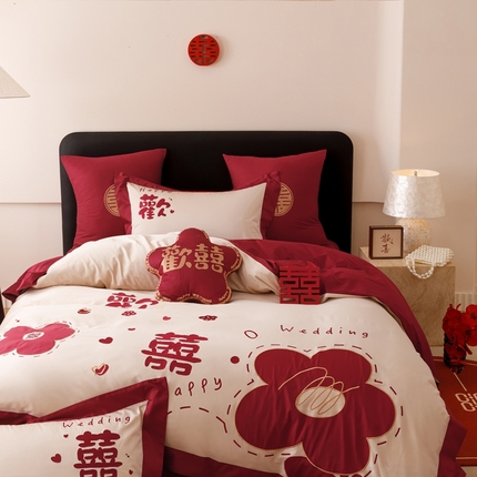 91家纺网 家纺一手货源 找家纺 甜咪咪2025新款百分百全棉50支长绒棉四件套 欢喜