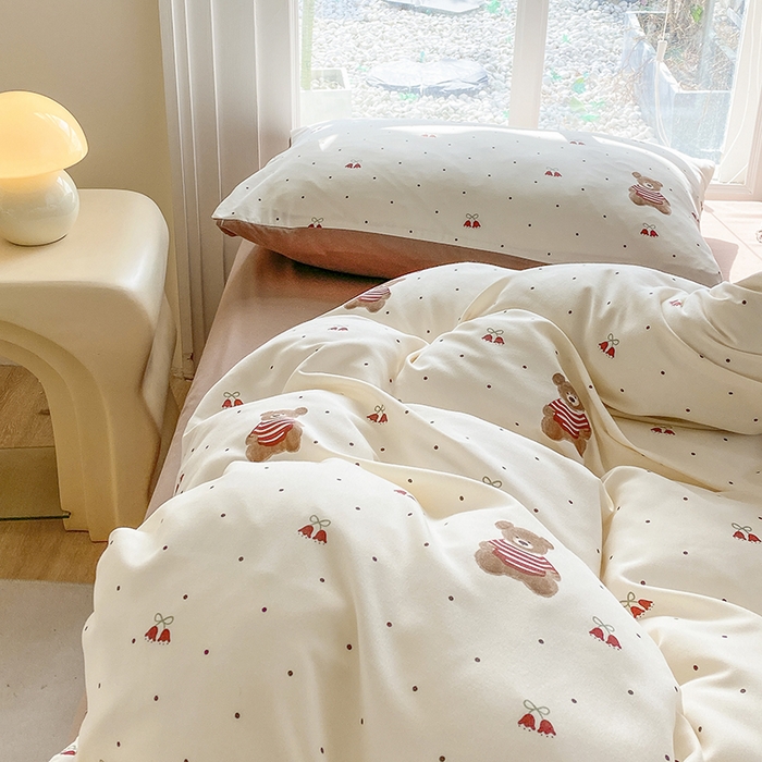 91家纺网 家纺一手货源 找家纺 富缦庭2025新款A类针织双层纱四件套叮当熊