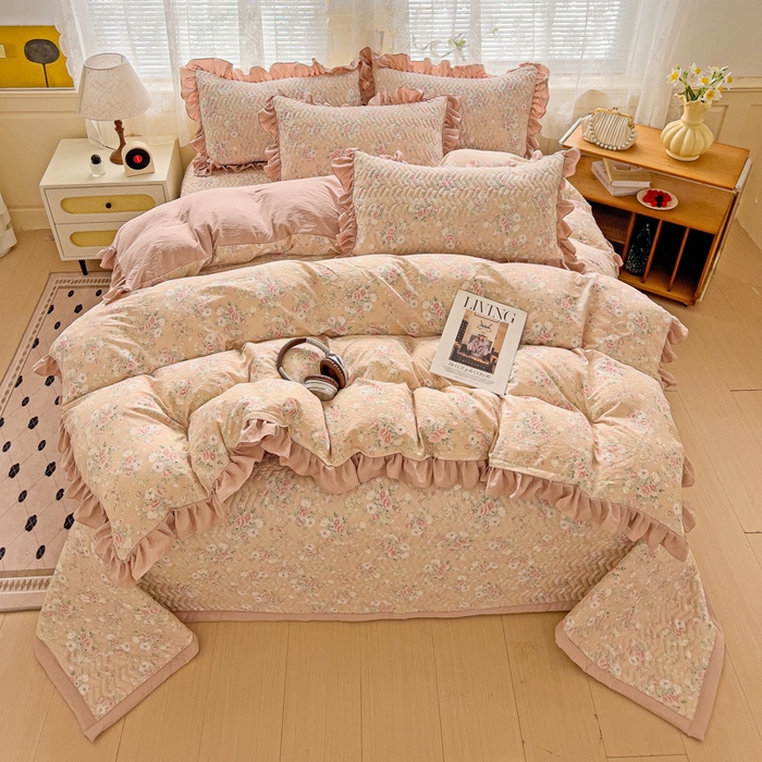 91家纺网 家纺一手货源 找家纺 （总）纽缦家纺2025新款云感提花双层纱床盖韩版四件套