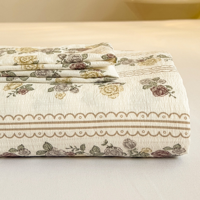 91家纺网 家纺一手货源 找家纺 纽缦家纺 2025新款云感提花双层纱床单 玫瑰哒