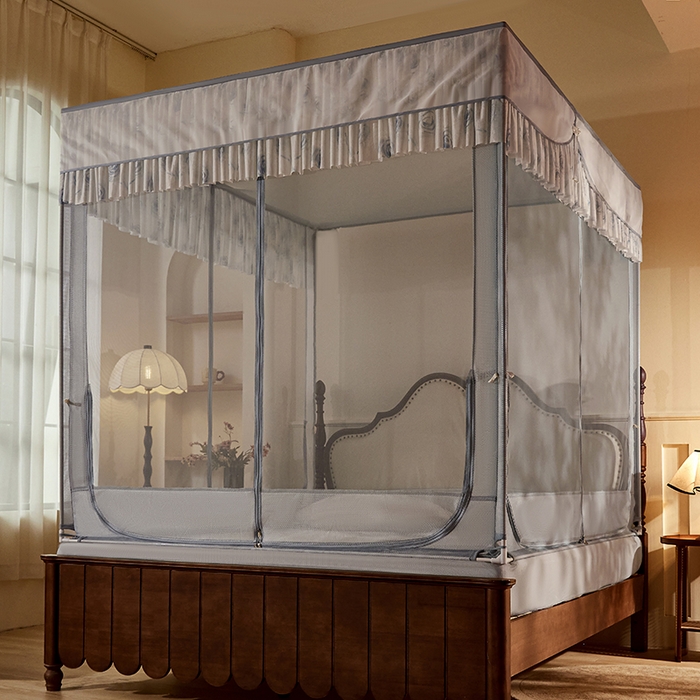 91家纺网 家纺一手货源 找家纺 青竹苑2025新款花边款床笠底防摔坐床蚊帐-雅致 雅致-蓝灰